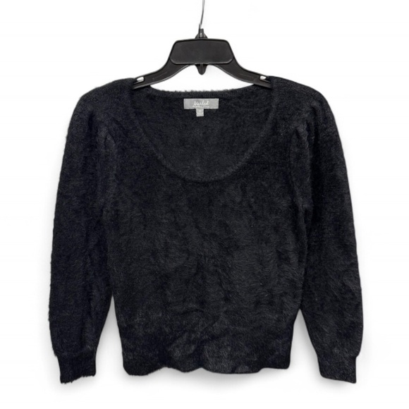 Marled by Reunited Clothing Sweaters - Marled by Reunited Clothing Fuzzy Scoop Neck Eyelash Knit Sweater Black, Size XS